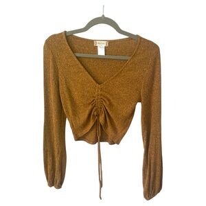 Altar'd State Brown 3/4 Sleeve Ruched Crop Blouse